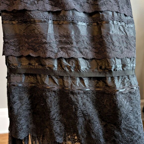 Vintage 90s Y2K Express Midi Skirt Black Lace Tiered Fairycore Whimsygoth 3 - Picture 5 of 11